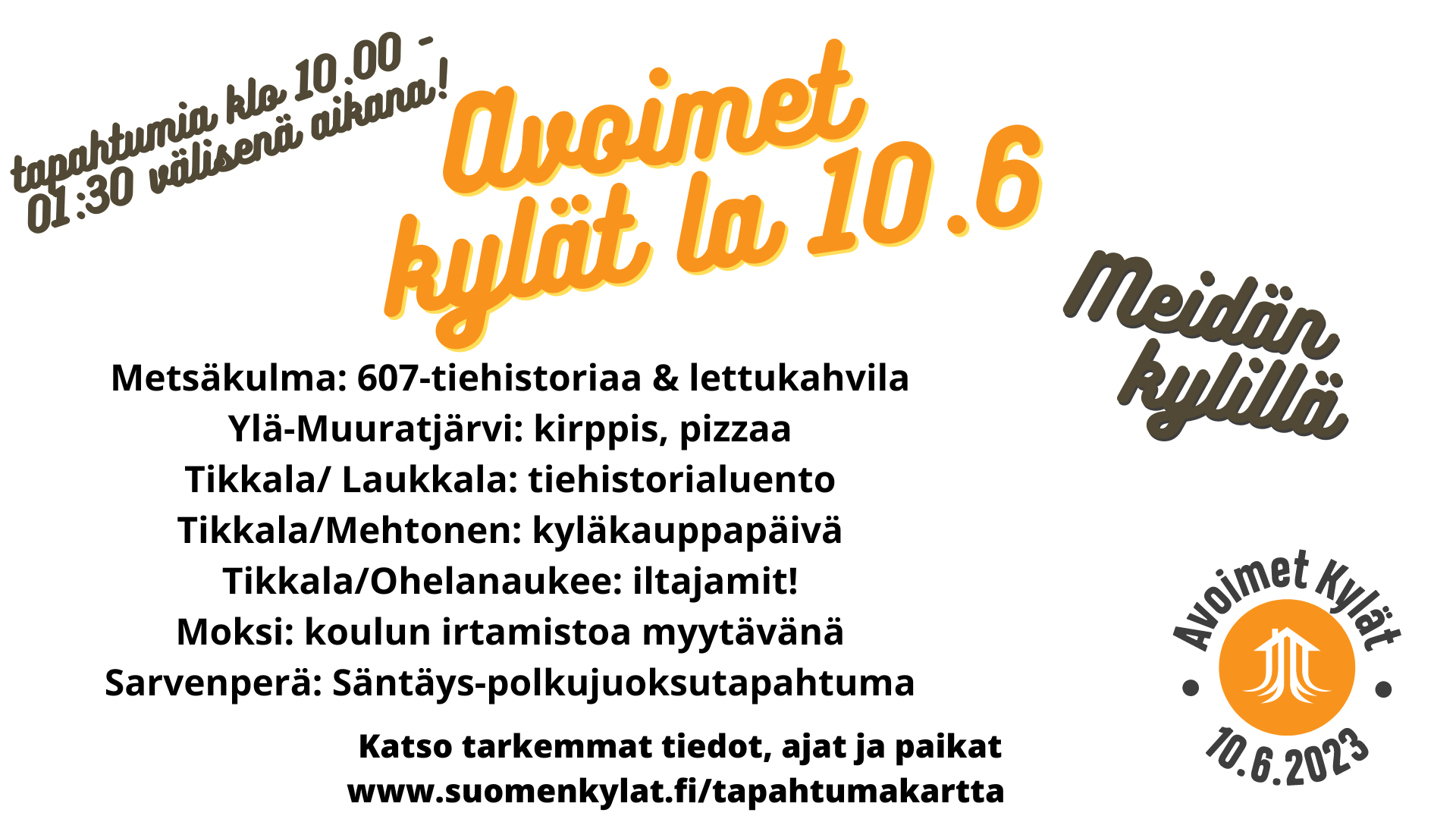Avoimet kylät päivä la 10.6 pohjoisilla kylillä!